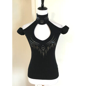 Vintage Lip Service Millennium Moon Goth Punk Cyber Tribal Halter Top Black L